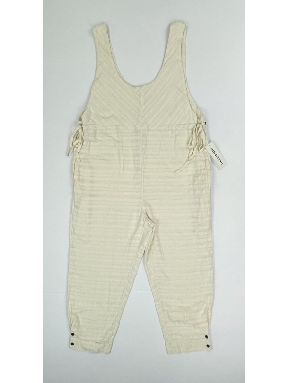 NWT Urban Outfitters Pull On Romper Jumpsuit Textured Ivory Boho Tie Waist M